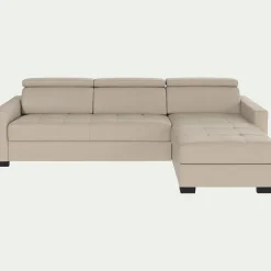 alinea Canapé En Cuir|Canapé 3 Places*Canapé d'angle convertible en cuir avec accoudoirs 15cm - Beige
