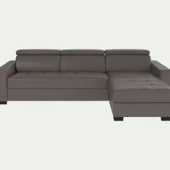 alinea Canapé En Cuir|Canapé Convertible*Canapé d'angle convertible en cuir avec accoudoirs 20cm - Taupe