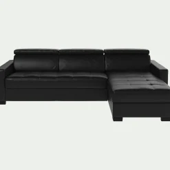 alinea Canapé En Cuir|Canapé Convertible*Canapé d'angle convertible en cuir avec accoudoirs 15cm - Noir