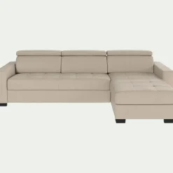 alinea Canapé En Cuir|Canapé 3 Places*Canapé d'angle convertible en cuir avec accoudoirs 20cm - Beige