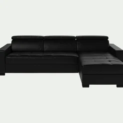 alinea Canapé En Cuir|Canapé D'Angle*Canapé d'angle convertible en cuir avec accoudoirs 20cm - Noir