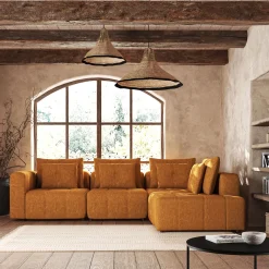 alinea Canapé 4 Places|Canapé Modulable*Canapé d'angle droit avec pouf en tissu Benjo - argan Jaune