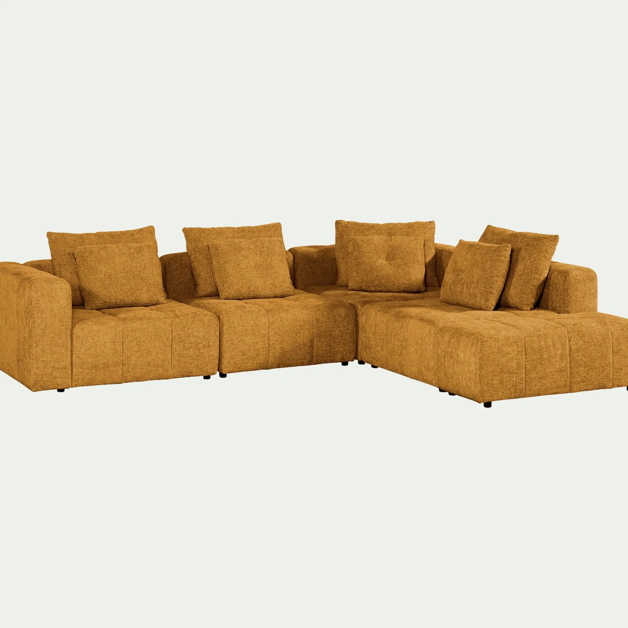 alinea Canapé 4 Places|Canapé Modulable*Canapé d'angle droit avec pouf en tissu Benjo - argan Jaune