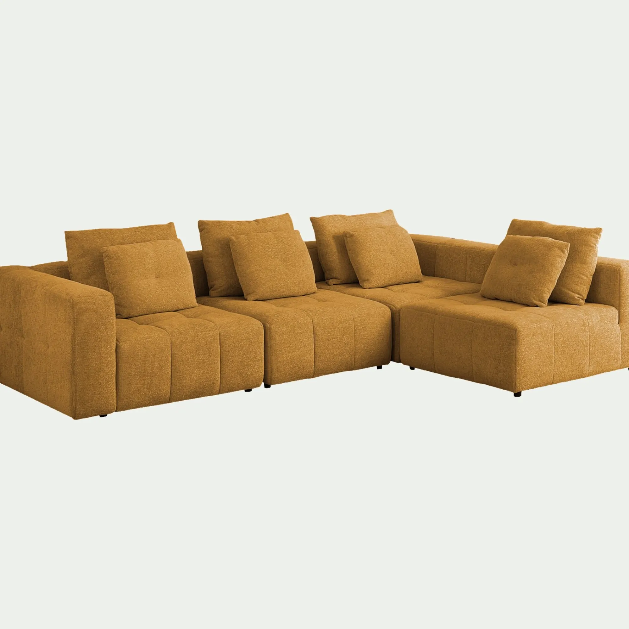 alinea Canapé 4 Places|Canapé Modulable*Canapé d'angle droit en tissu Benjo - argan Jaune