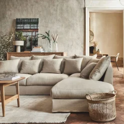 alinea Canapé En Lin|Canapé En Tissu*Canapé d'angle fixe droit en tissu - s alpilles Beige