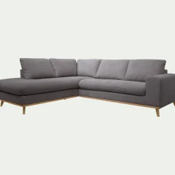 alinea Canapé D'Angle|Canapé 5 Places*Canapé d'angle gauche convertible en tissu Crown - restanque Gris