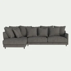 alinea Canapé En Tissu|Canapé 4 Places*Canapé d'angle gauche convertible en tissu joint - Gris restanque