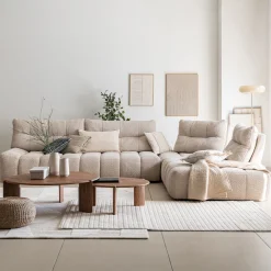 alinea Canapé En Tissu|Canapé 5 Places*Canapé d'angle modulable avec chauffeuse et pouf en tissu campo- Beige