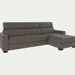 alinea Canapé En Cuir|Canapé 4 Places*Canapé d'angle réversible fixe en cuir de buffle avec accoudoirs 20cm - taupe Gris
