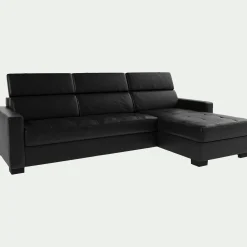 alinea Canapé En Cuir|Canapé 4 Places*Canapé d'angle réversible fixe en cuir de buffle avec accoudoirs 15cm - Noir