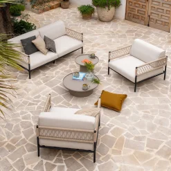alinea Canapé Extérieur*Canapé de jardin en acier et corde - (2 places) Beige