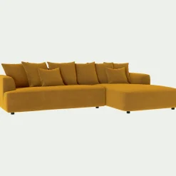 alinea Canapé En Velours|Canapé Fixe*Canapé grand angle droit fixe en tissu velours - argan Jaune