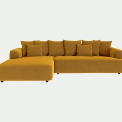 alinea Canapé En Velours|Canapé 5 Places*Canapé grand angle gauche fixe en tissu velours - vert sauge Jaune
