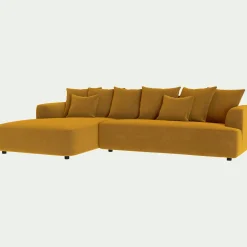 alinea Canapé En Velours|Canapé 5 Places*Canapé grand angle gauche fixe en tissu velours - vert sauge Jaune