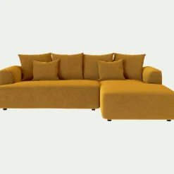 alinea Canapé En Velours|Canapé D'Angle*Canapé petit angle droit fixe en tissu velours - Jaune argan