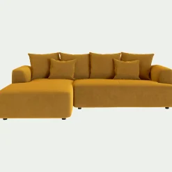 alinea Canapé 3 Places|Canapé D'Angle*Canapé petit angle gauche fixe en tissu velours - argan Jaune