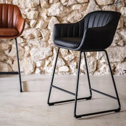 alinea Tabouret Haut De Bar*Chaise de bar avec accoudoirs en polyuréthane - Noir