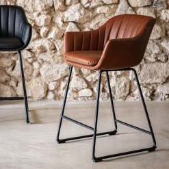 alinea Tabouret Haut De Bar*Chaise de bar avec accoudoirs en polyuréthane - Marron