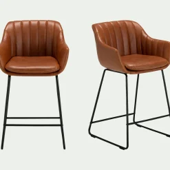 alinea Tabouret Haut De Bar*Chaise de bar avec accoudoirs en polyuréthane - Marron