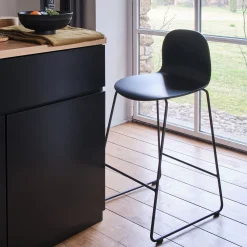 alinea Tabouret Haut De Bar*Chaise de bar avec coque en contreplaqué moulé de hêtre - H66cm Noir