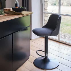 alinea Tabouret Haut De Bar*Chaise de bar en acier et tissu H63,5cm - Gris