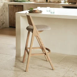 alinea Tabouret Haut De Bar*Chaise de bar en chêne et tissu H99cm - Gris