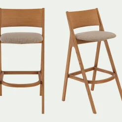 alinea Tabouret Haut De Bar*Chaise de bar en chêne et tissu H99cm - Gris