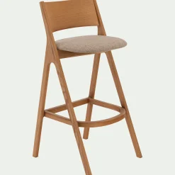 alinea Tabouret Haut De Bar*Chaise de bar en chêne et tissu H99cm - Gris
