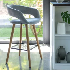 alinea Tabouret Haut De Bar*Chaise de bar en tissu avec accoudoirs H65,5cm - Gris