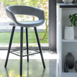 alinea Tabouret Haut De Bar*Chaise de bar en tissu avec accoudoirs H65,5cm - borie Gris