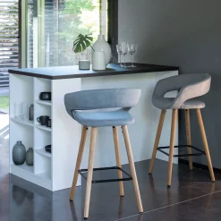 alinea Tabouret Haut De Bar*Chaise de bar en tissu avec accoudoirs H65,5cm - borie Gris