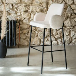 alinea Tabouret Haut De Bar*Chaise de bar en tissu bouclette H65cm - Blanc