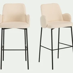 alinea Tabouret Haut De Bar*Chaise de bar en tissu bouclette H65cm - Blanc