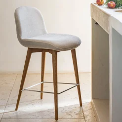 alinea Tabouret Haut De Bar*Chaise de bar en tissu et frêne H66cm - Beige