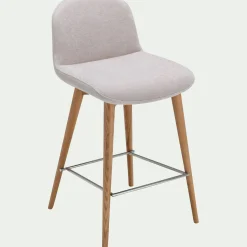 alinea Tabouret Haut De Bar*Chaise de bar en tissu et frêne H66cm - Beige