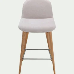 alinea Tabouret Haut De Bar*Chaise de bar en tissu et frêne H66cm - Beige
