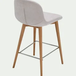 alinea Tabouret Haut De Bar*Chaise de bar en tissu et frêne H66cm - Beige