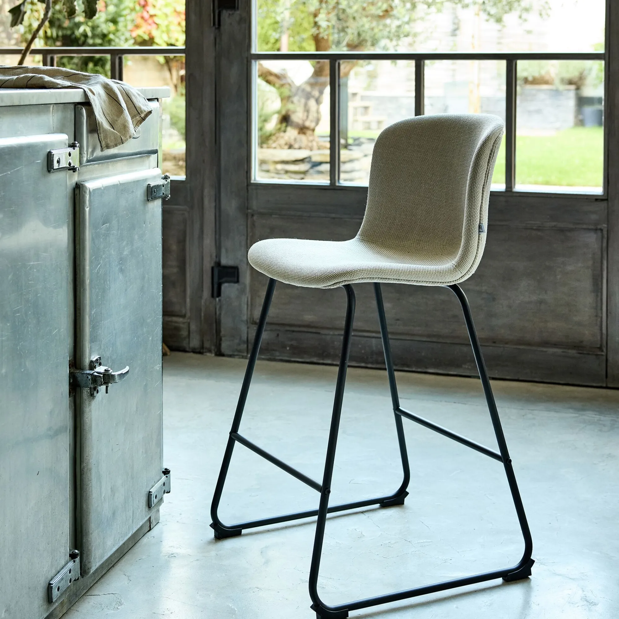 alinea Tabouret Haut De Bar*Chaise de bar en tissu H66cm - Beige
