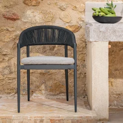alinea Chaise De Jardin*Chaise de jardin avec accoudoirs en aluminium et cordage - Noir