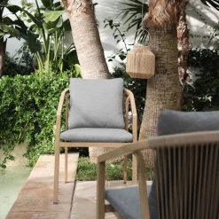 alinea Chaise De Jardin*Chaise de jardin avec accoudoirs en aluminium effet bois - gris
