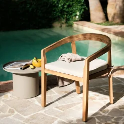 alinea Chaise De Jardin*Chaise de jardin avec accoudoirs en acacia avec coussin - Bois clair