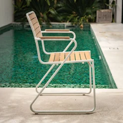 alinea Chaise De Jardin*Chaise de jardin avec accoudoirs en aluminium et eucalyptus - Blanc