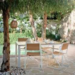 alinea Chaise De Jardin*Chaise de jardin avec accoudoirs en aluminium et eucalyptus - Blanc