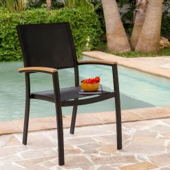 alinea Chaise De Jardin*Chaise de jardin empilable avec accoudoirs en aluminium - Noir