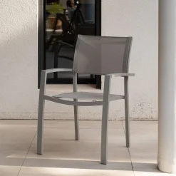alinea Chaise De Jardin*Chaise de jardin empilable avec accoudoirs en textilène - vésuve Gris