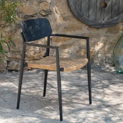 alinea Chaise De Jardin*Chaise de jardin empilable avec accoudoirs en aluminium et résine tressée - anthracite Gris