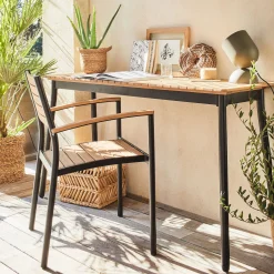 alinea Chaise De Jardin*Chaise de jardin empilable avec accoudoirs en aluminium et eucalyptus - Bois clair