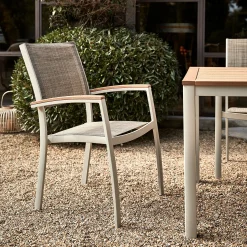 alinea Chaise De Jardin*Chaise de jardin empilable avec accoudoirs en aluminium - écru Blanc
