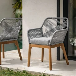 alinea Chaise De Jardin*Chaise de jardin en acier et corde - gris