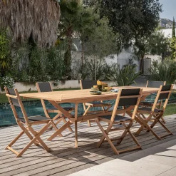 alinea Chaise De Jardin*Chaise de jardin pliante en acacia huilé et tissu - Noir